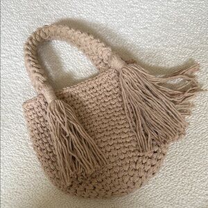 Handmade Tan Crochet Tote Bag with Tassels